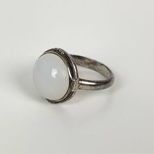 Sterling Silver Ring Round Moonstone Vtg Stamped KMV 925 Sz 7.5 Witchy Fairy